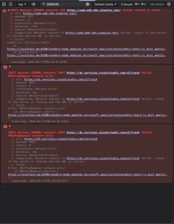 Structured console output with severity levels, property paths, and actionable suggestions