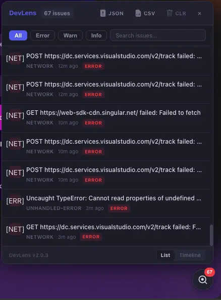 debug panel overlay